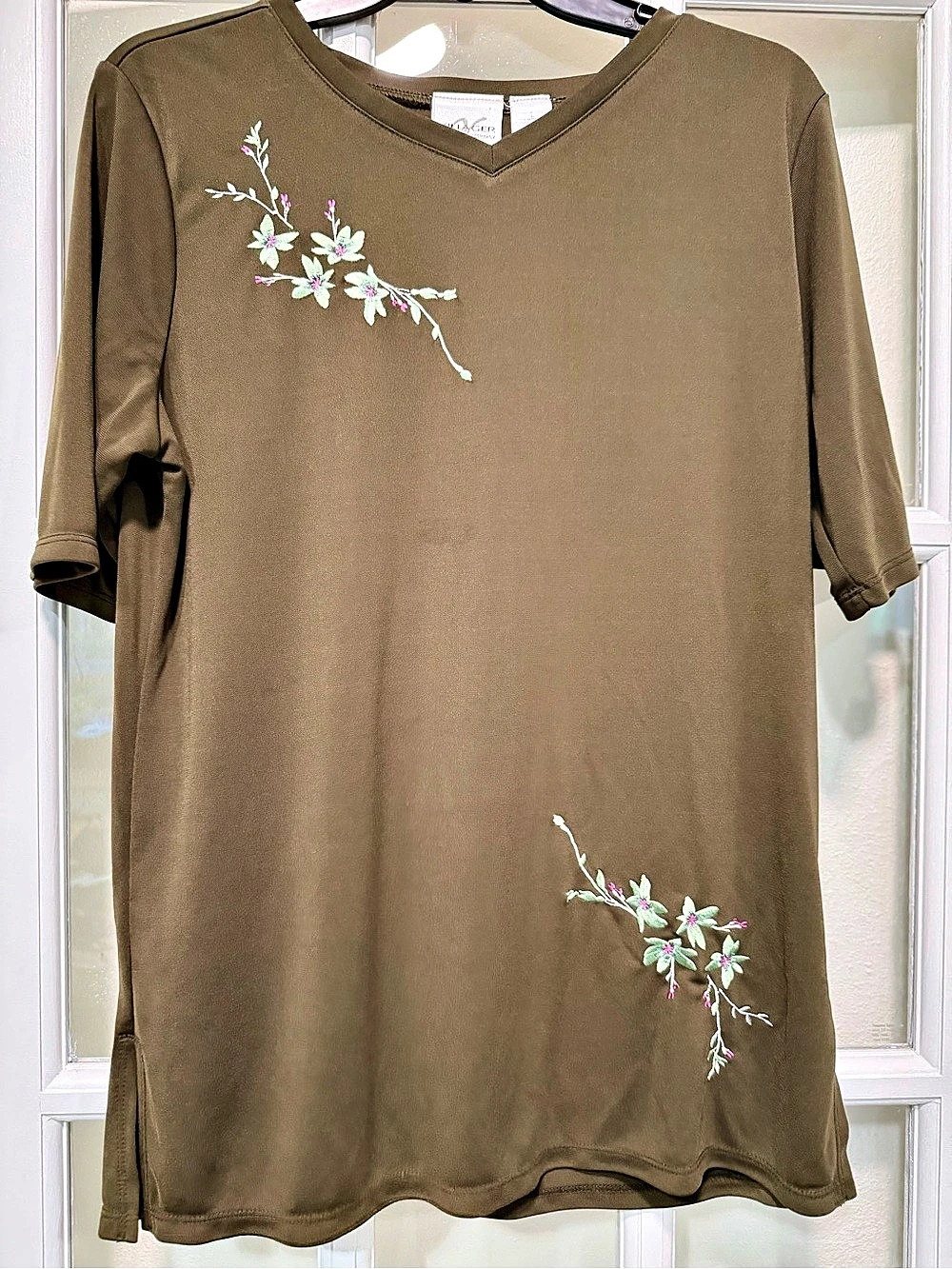 Liz Claiborne Floral Embroidered Tunic Brown Large